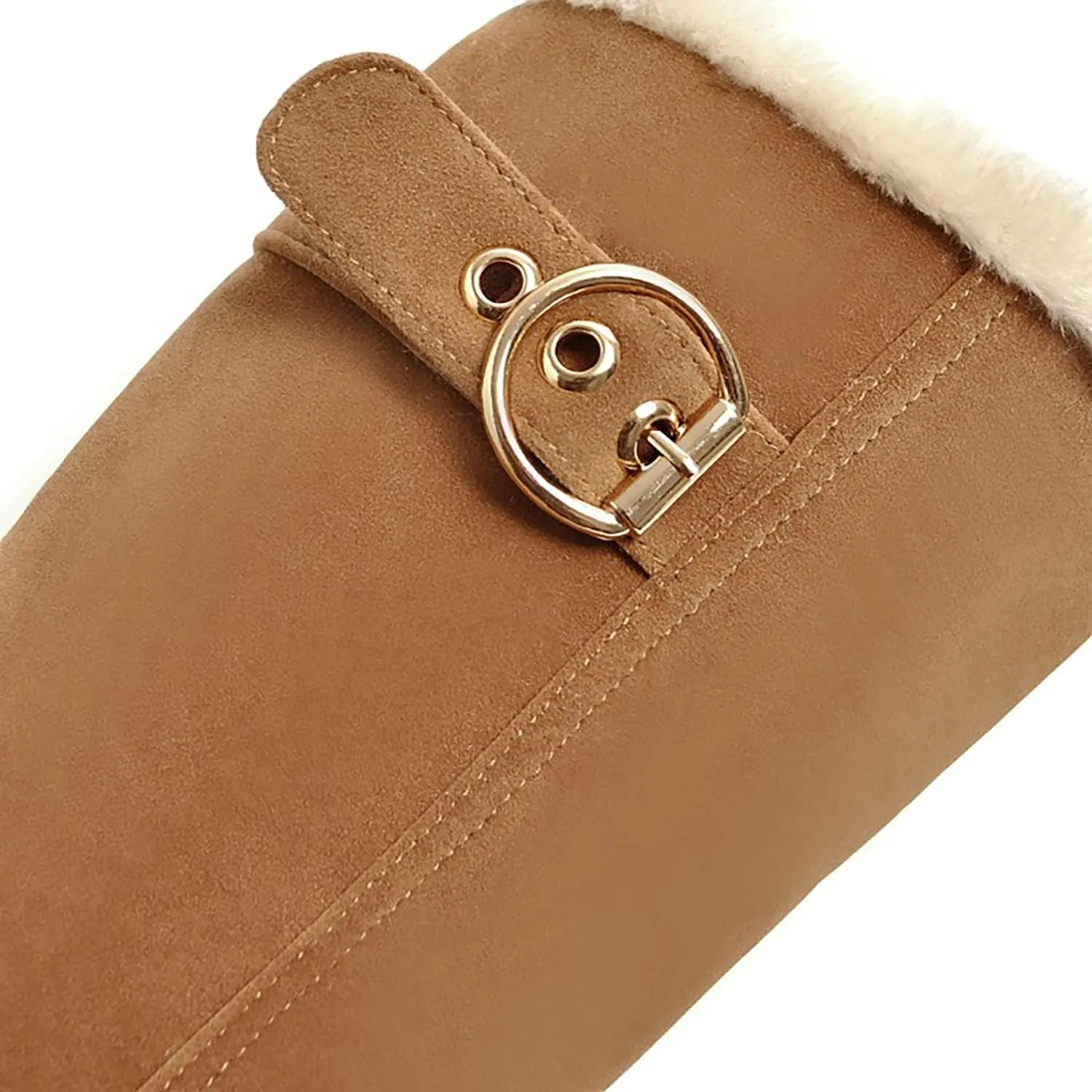 Viuluti Winter Women Knee High Snow Boots Warm Fur Nubuck Leather Tall Boots Fashion Waterproof Chunky Heel Long Boots