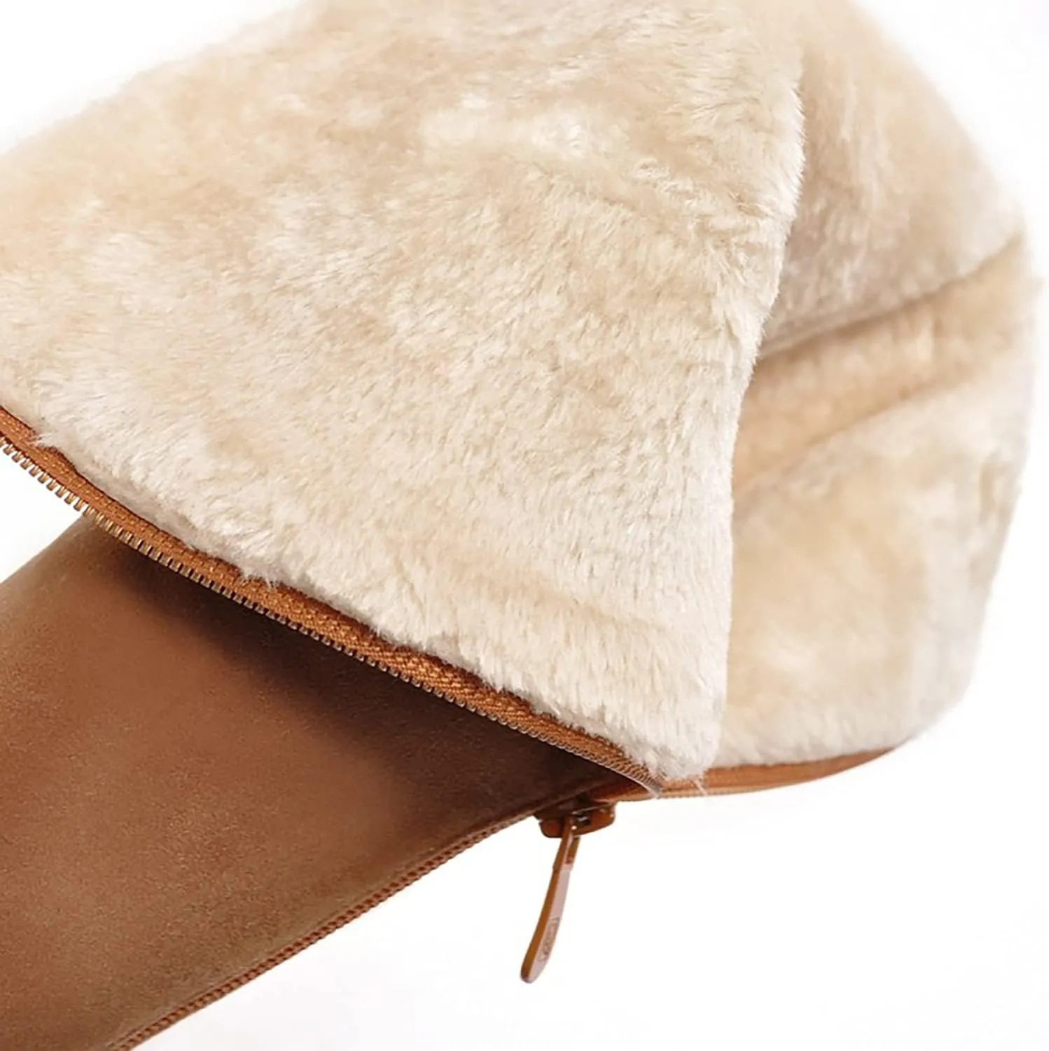 Viuluti Winter Women Knee High Snow Boots Warm Fur Nubuck Leather Tall Boots Fashion Waterproof Chunky Heel Long Boots