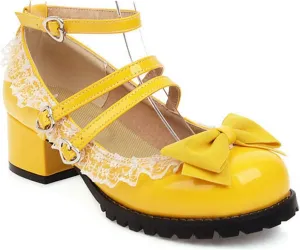 VOKLIN Women's Girls Lolita Mary Janes Shoes Princess Ankle Strap Low Heels Sweet Bow Lace Oxford Dress Pumps