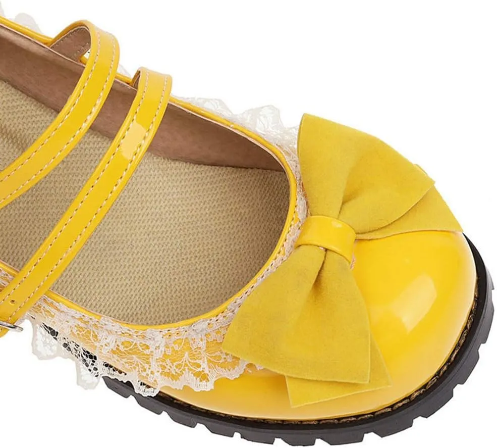 VOKLIN Women's Girls Lolita Mary Janes Shoes Princess Ankle Strap Low Heels Sweet Bow Lace Oxford Dress Pumps