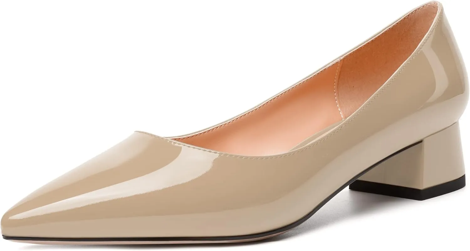 WAYDERNS Womens Dress Patent Pointed Toe Slip On Wedding Chunky Low Heel Pumps Shoes 1.5 Inch