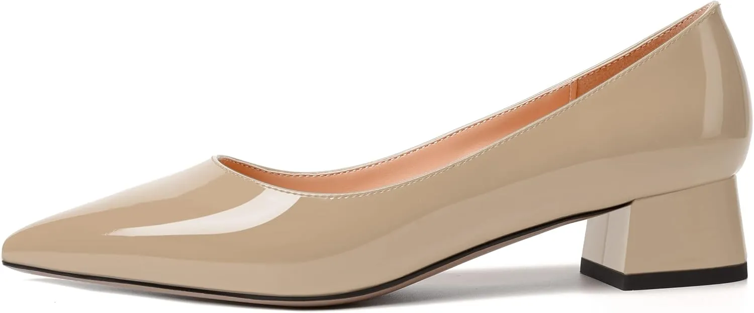 WAYDERNS Womens Dress Patent Pointed Toe Slip On Wedding Chunky Low Heel Pumps Shoes 1.5 Inch