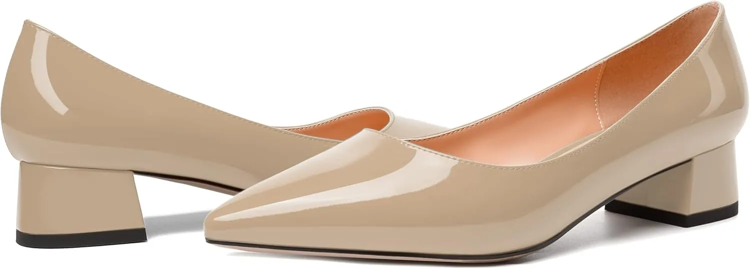 WAYDERNS Womens Dress Patent Pointed Toe Slip On Wedding Chunky Low Heel Pumps Shoes 1.5 Inch