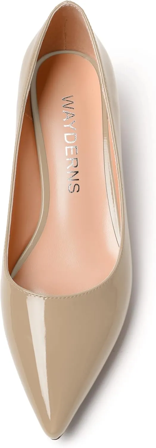 WAYDERNS Womens Dress Patent Pointed Toe Slip On Wedding Chunky Low Heel Pumps Shoes 1.5 Inch