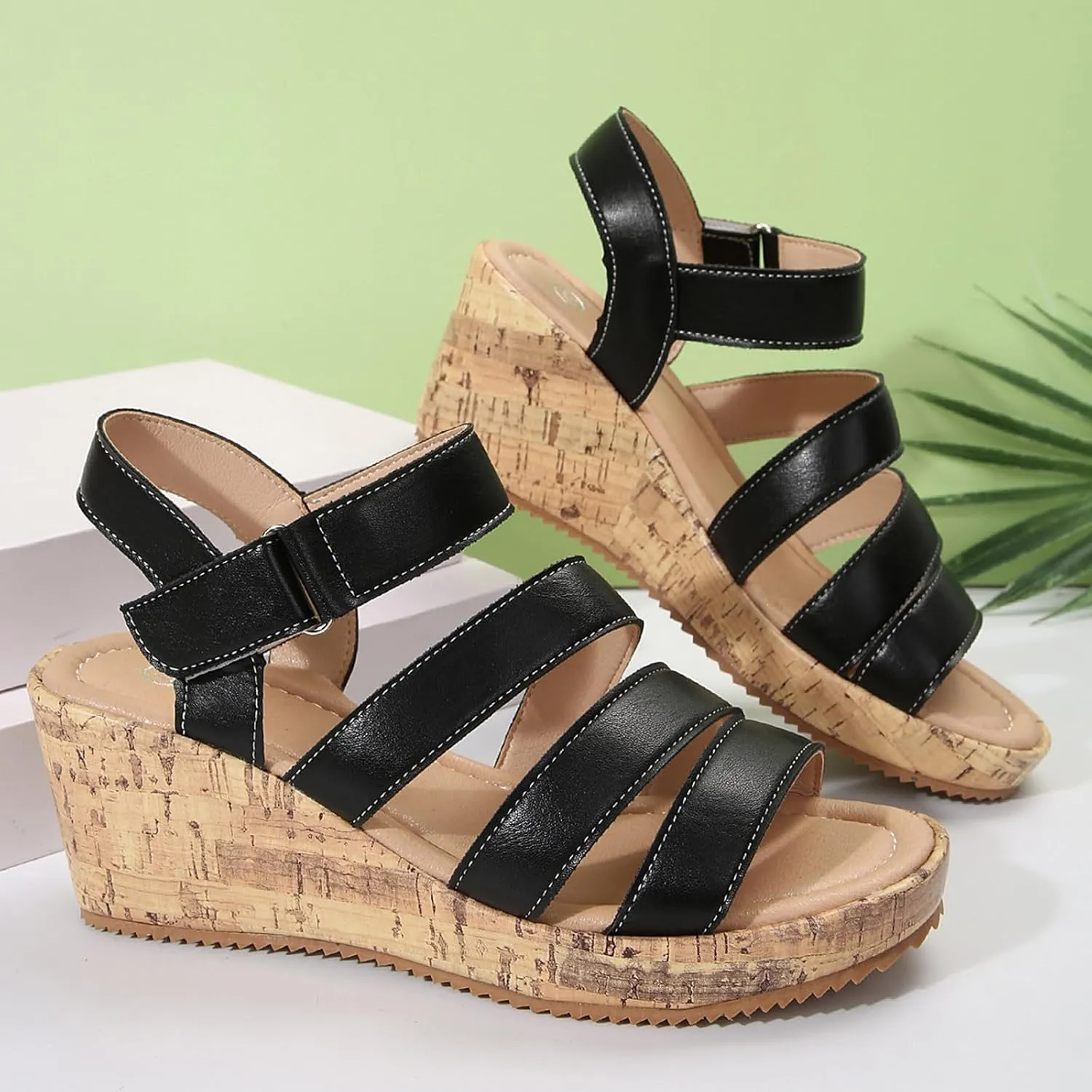 Wedge Sandals for Women Dressy Wide Orthopedic Sandals with Arch Support Open Toe Walking Shoes Hollow Out Travel Beach Comfort Slingback Casual Flat Shoes