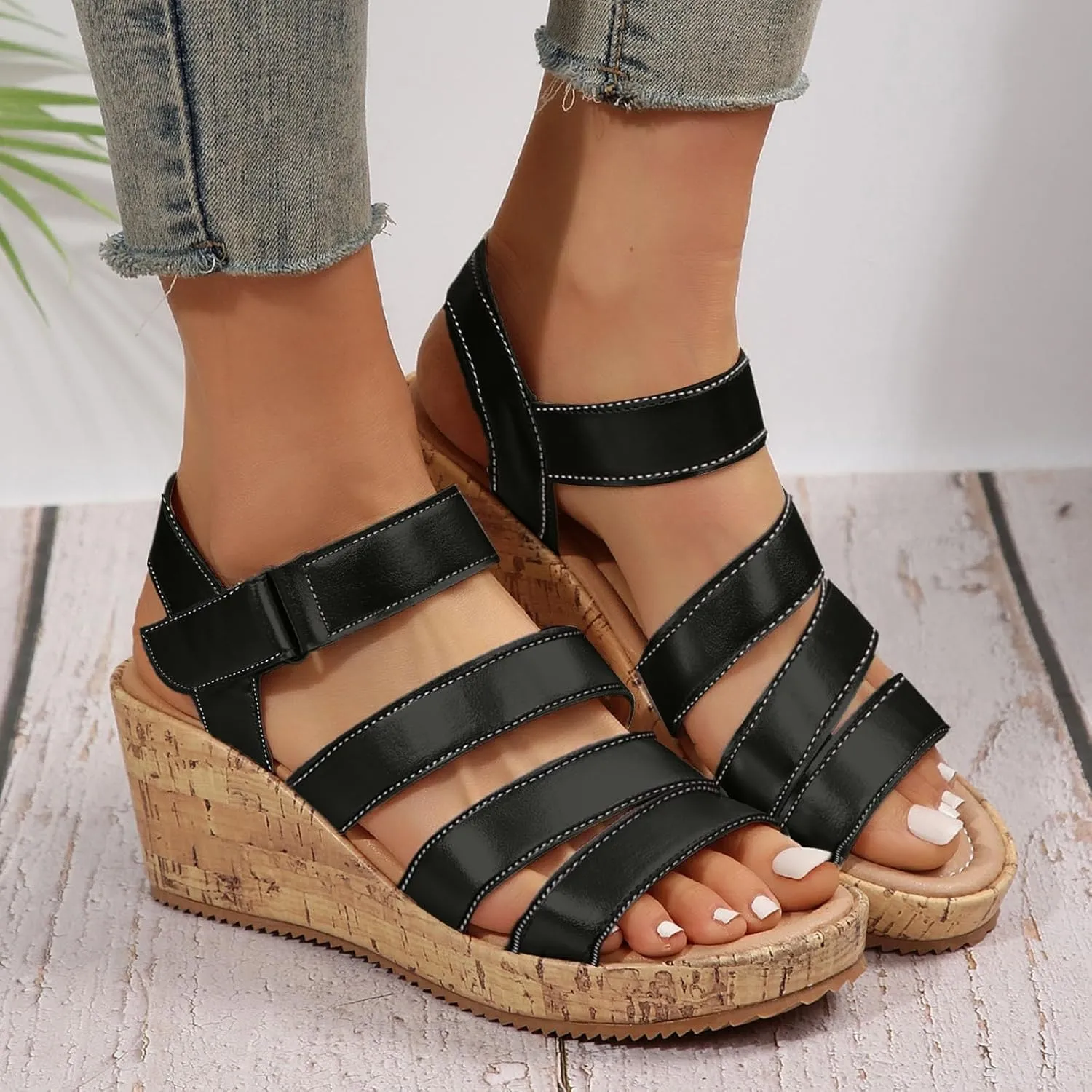 Wedge Sandals for Women Dressy Wide Orthopedic Sandals with Arch Support Open Toe Walking Shoes Hollow Out Travel Beach Comfort Slingback Casual Flat Shoes