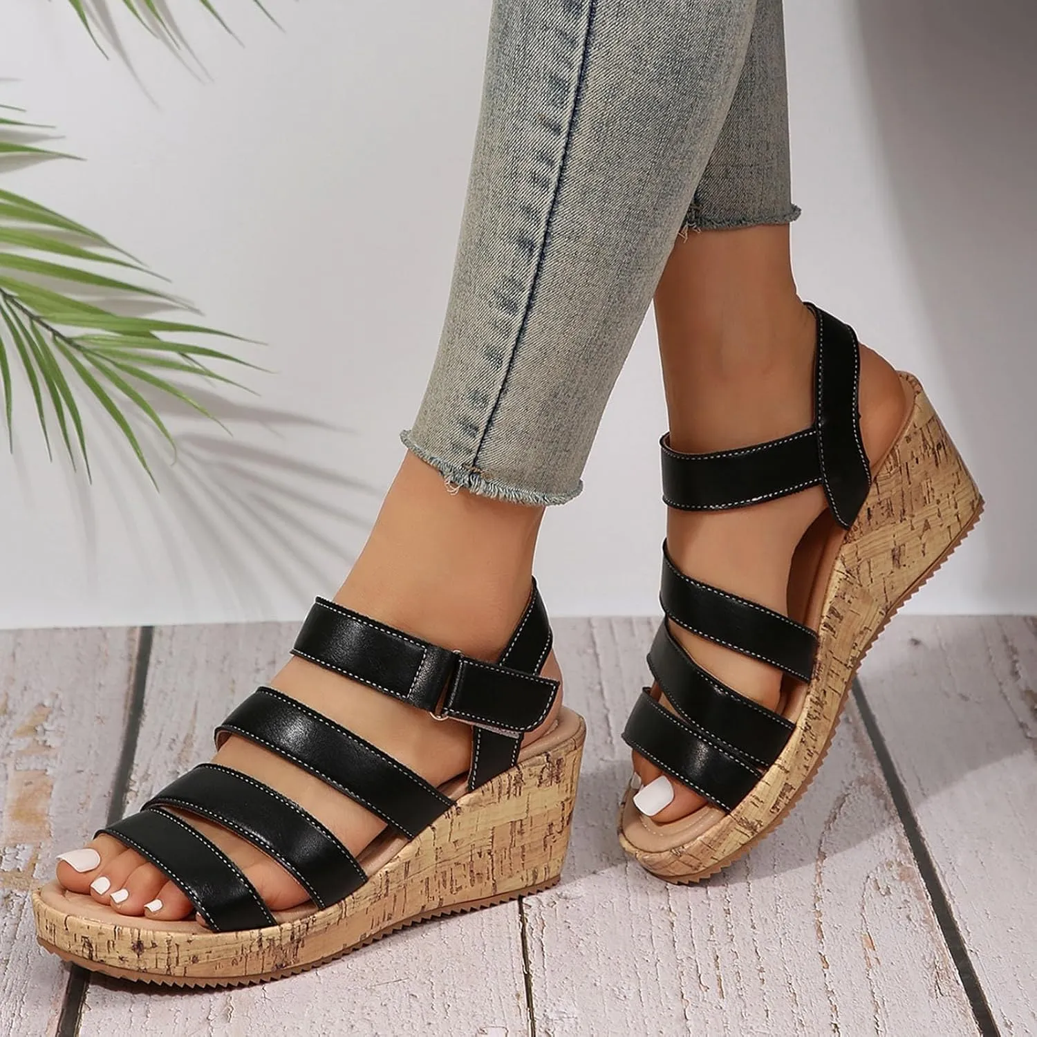 Wedge Sandals for Women Dressy Wide Orthopedic Sandals with Arch Support Open Toe Walking Shoes Hollow Out Travel Beach Comfort Slingback Casual Flat Shoes