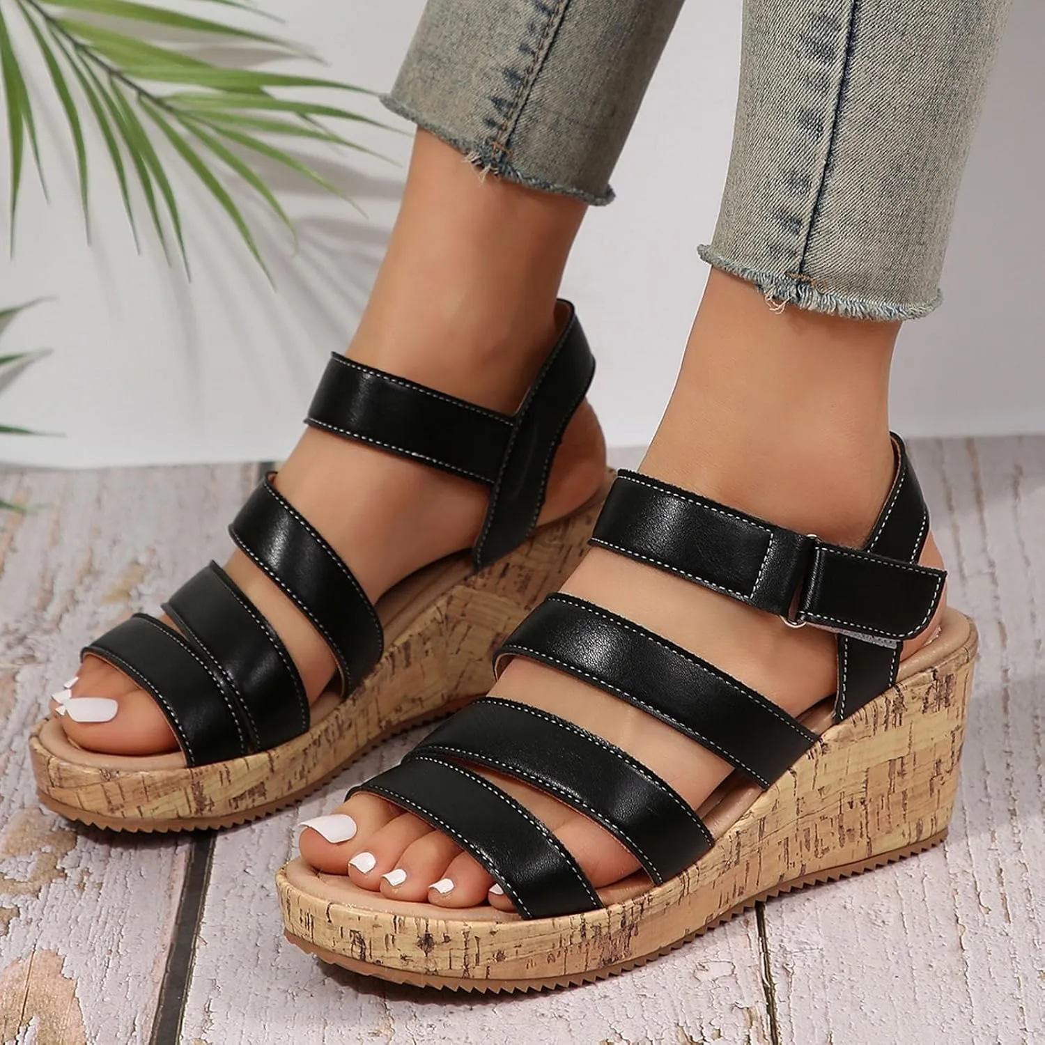 Wedge Sandals for Women Dressy Wide Orthopedic Sandals with Arch Support Open Toe Walking Shoes Hollow Out Travel Beach Comfort Slingback Casual Flat Shoes