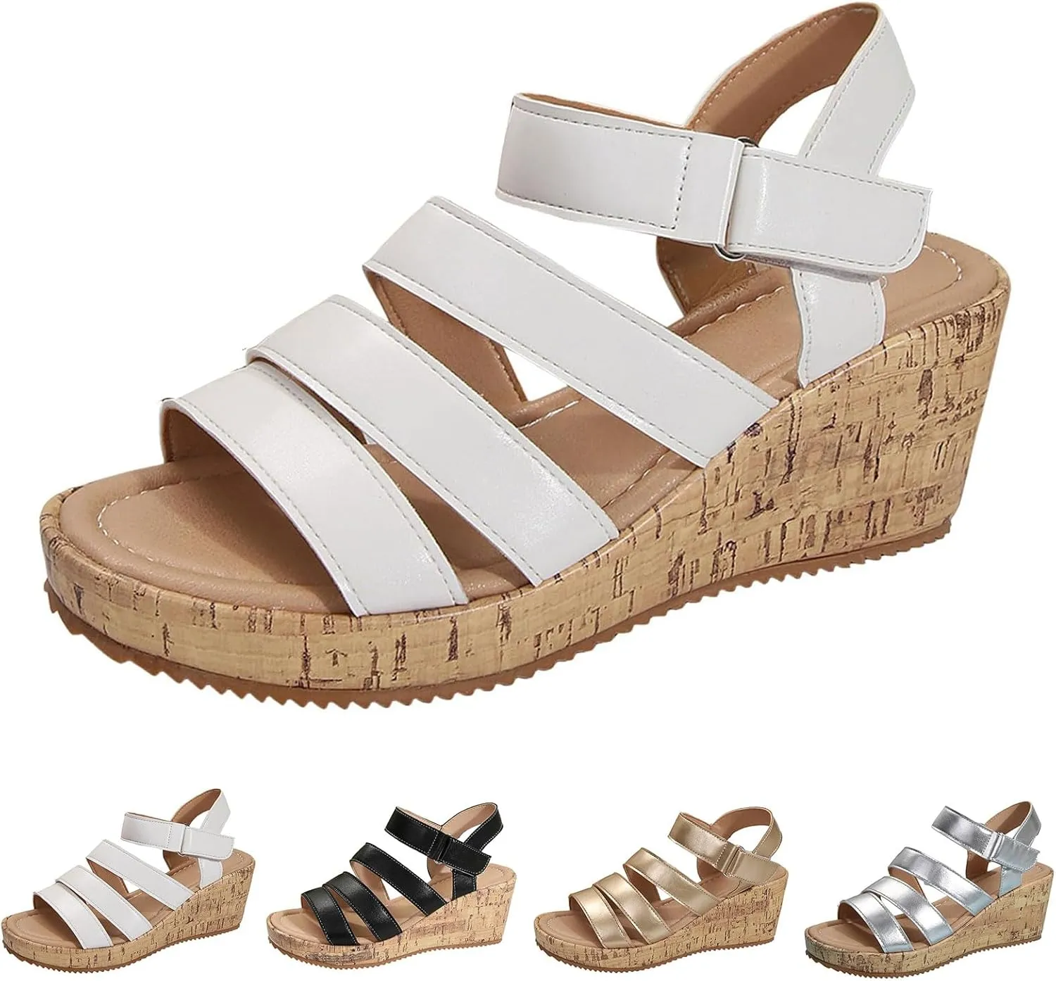 Wedge Sandals for Women Dressy Wide Orthopedic Sandals with Arch Support Open Toe Walking Shoes Hollow Out Travel Beach Comfort Slingback Casual Flat Shoes