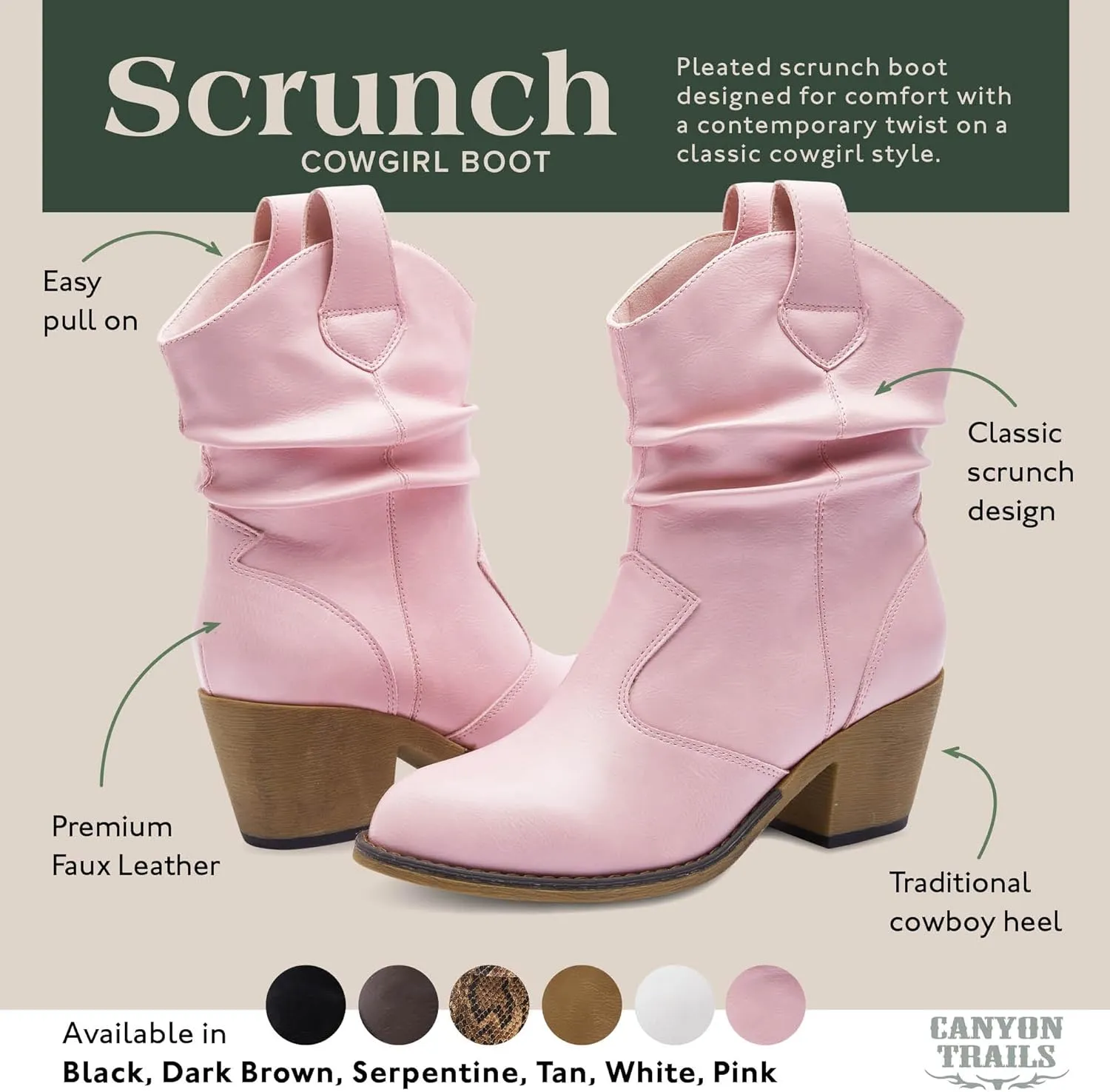 Western Cowboy Boots for Women - Durable Stack Heel and Ankle Style Cowgirl Boots - Comfortable Faux Leather Teen Girls & Women's Ankle Booties