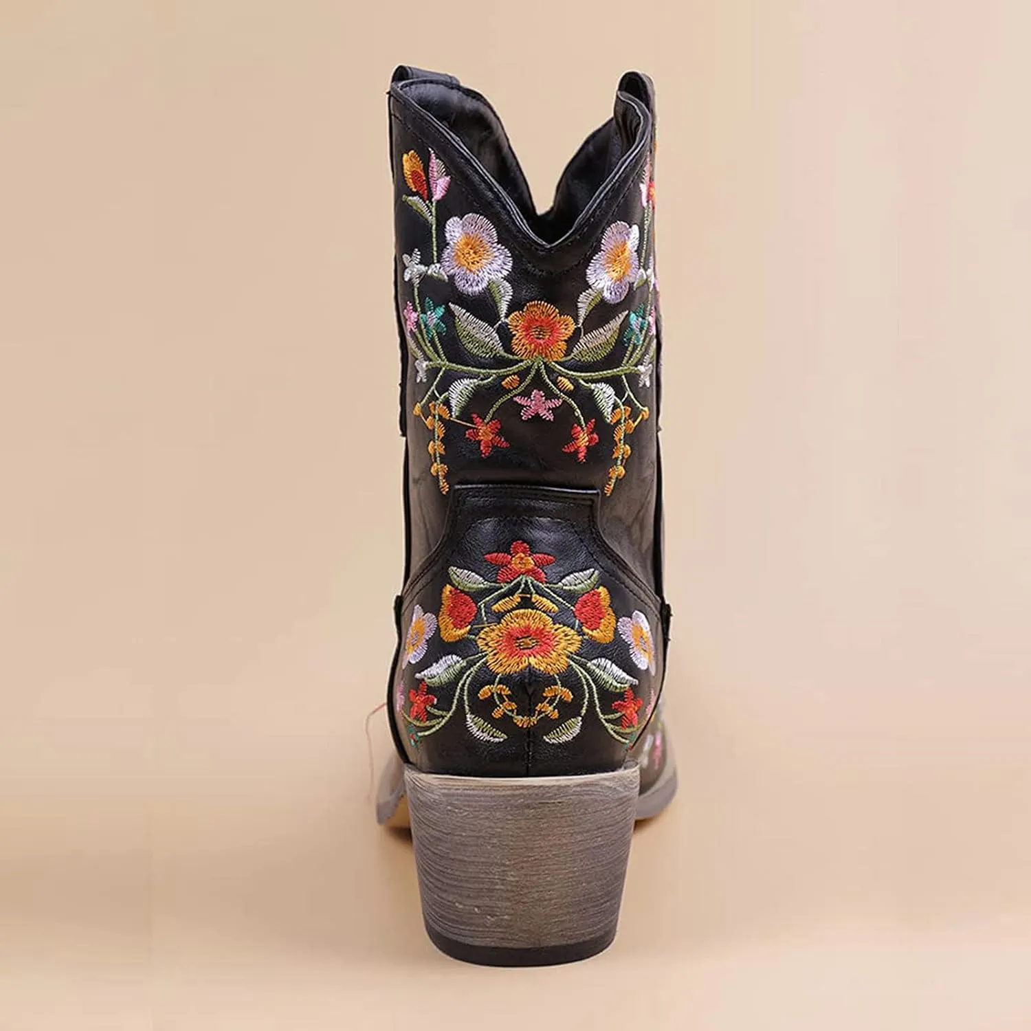 Wide Calf Cowboy Boots Cowgirl Booties for Women Embroidered Chunky Heel Pointed Toe Western Boots Pull On Boots
