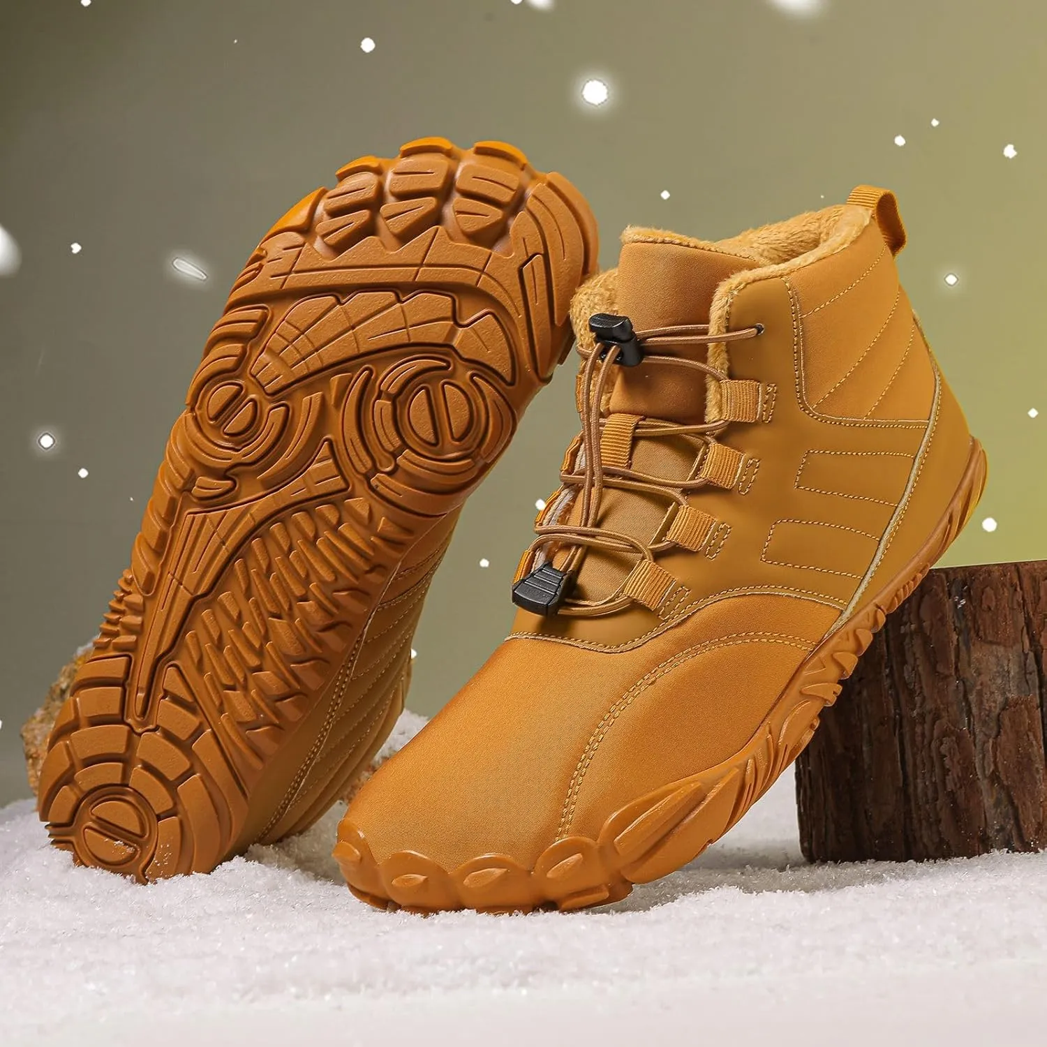 Winter Barefoot Shoes Womens Mens Winter Hiking Boots Warm Fur Lined Winter Snow Boots Waterproof Non-Slip Shoes