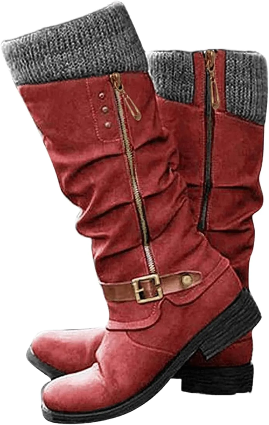 Winter Boots For Women 2022 Trendy Combat Boots Lace up Mid Calf Low Heel Chunky Platform Side Zipper Military Warm Boot
