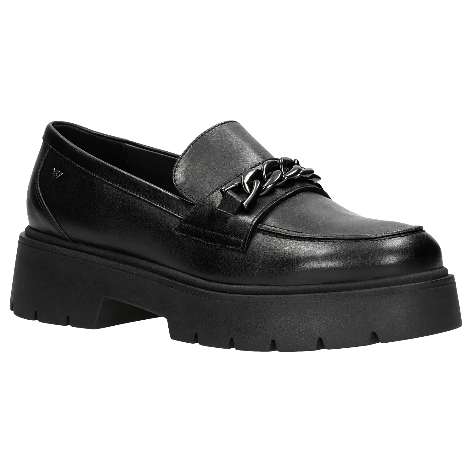 Wojas Black Leather Loafers with Decorative Chain | 46112-51