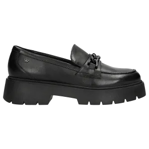 Wojas Black Leather Loafers with Decorative Chain | 46112-51