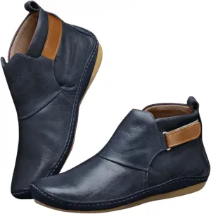 Women Boots No Heel 2022 New Arch Support Boots Side Zipper Vintage Leather Damping Shoes Flat Heel Booties