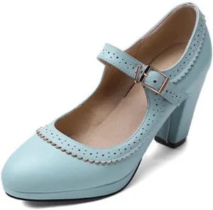 Women Chunky High Heel Mary Janes Pumps Platform Round Toe Buckle Ankle Strap Dress Oxford Shoes