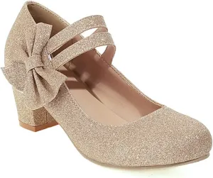 Women Glitter Sequin Mary Jane Pumps Sweet Bow Round Toe Fashion Ankle Strap Chunky Heel Dress Shoes