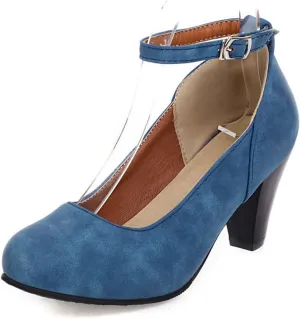 Women Mary Jane Pumps Retro Round Toe Comfortable Fashion Chunky High Heel Ankle Strap Dress Shoes