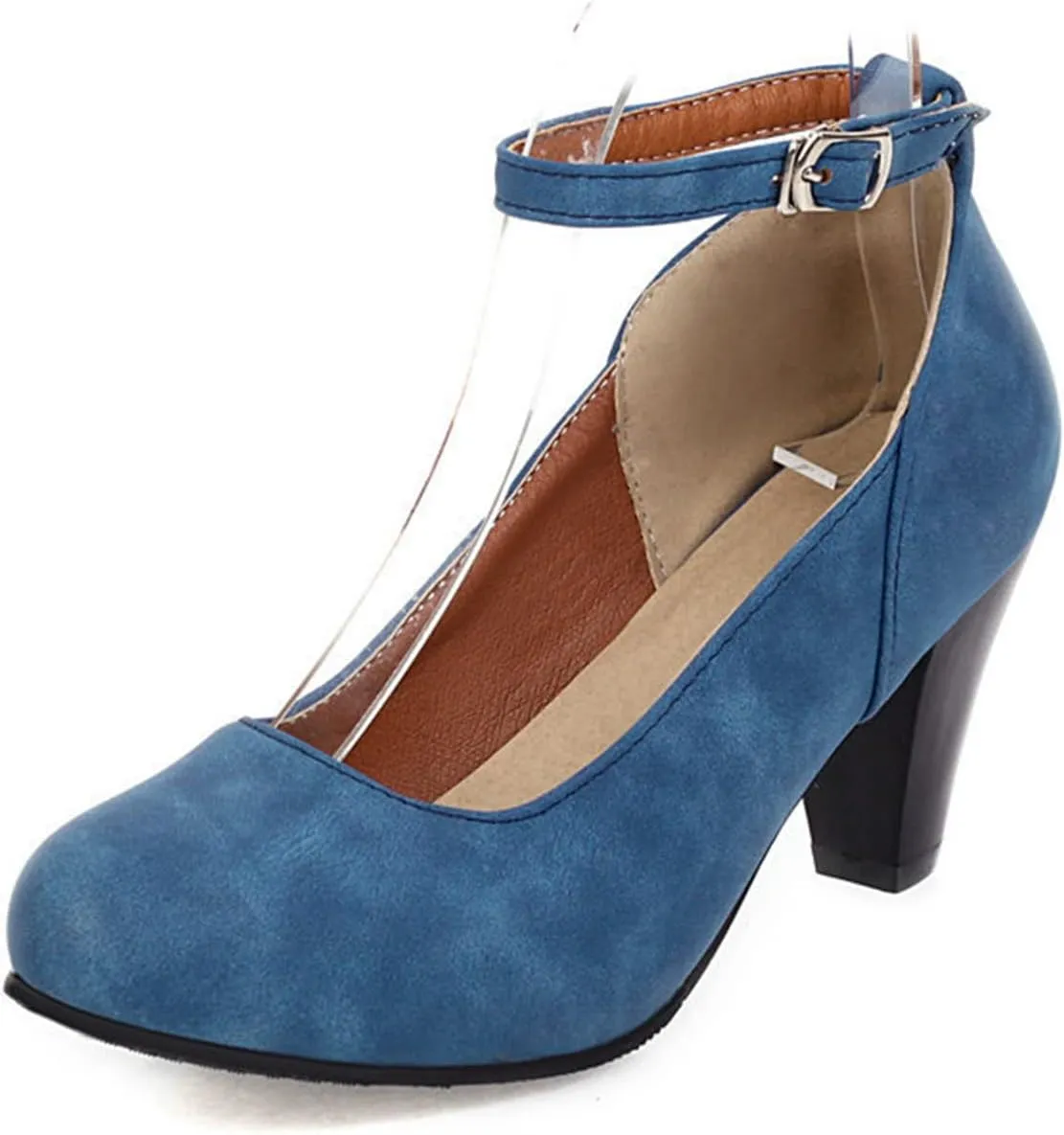 Women Mary Jane Pumps Retro Round Toe Comfortable Fashion Chunky High Heel Ankle Strap Dress Shoes