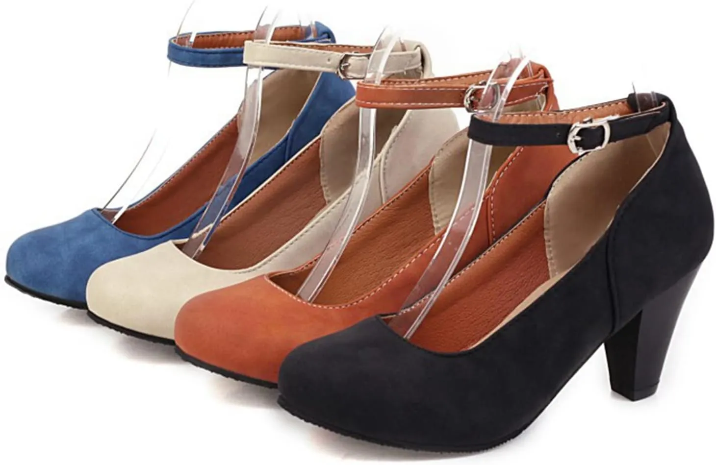Women Mary Jane Pumps Retro Round Toe Comfortable Fashion Chunky High Heel Ankle Strap Dress Shoes