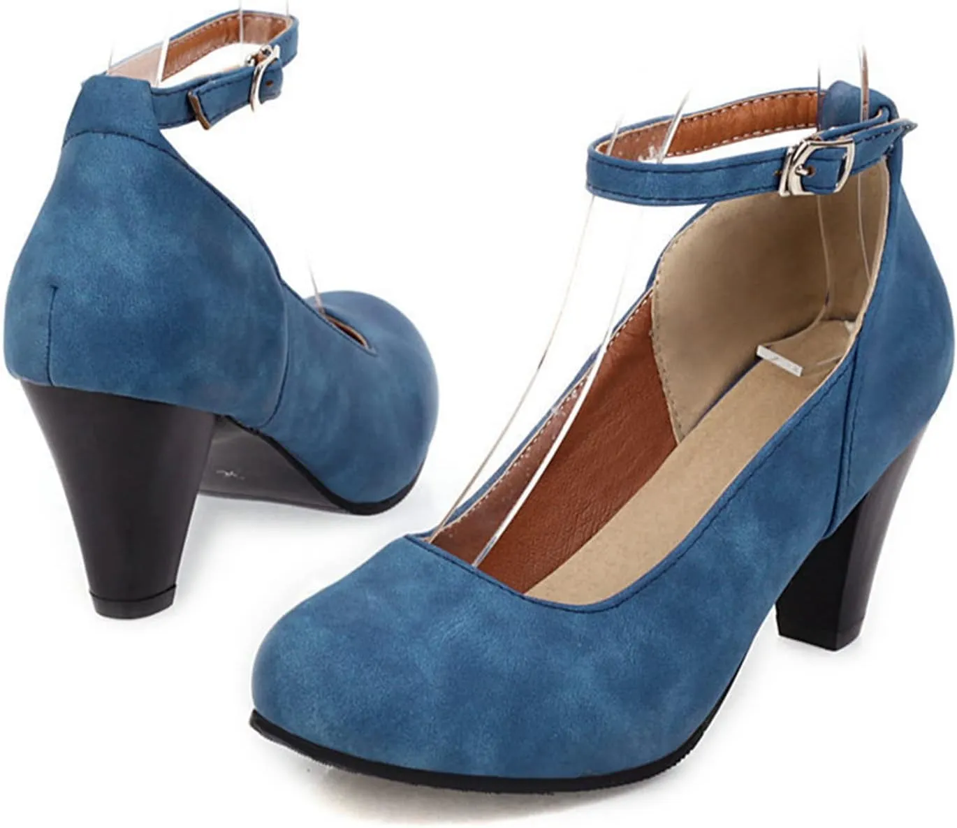 Women Mary Jane Pumps Retro Round Toe Comfortable Fashion Chunky High Heel Ankle Strap Dress Shoes