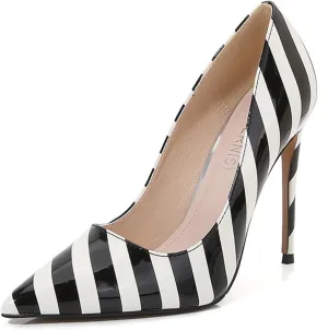Women Zebra Print Pumps Sexy Pointed Toe High Heel 4.7 Inch/12Cm Party Stiletto Heels Shoes Comfort Dress Slip on Shoes