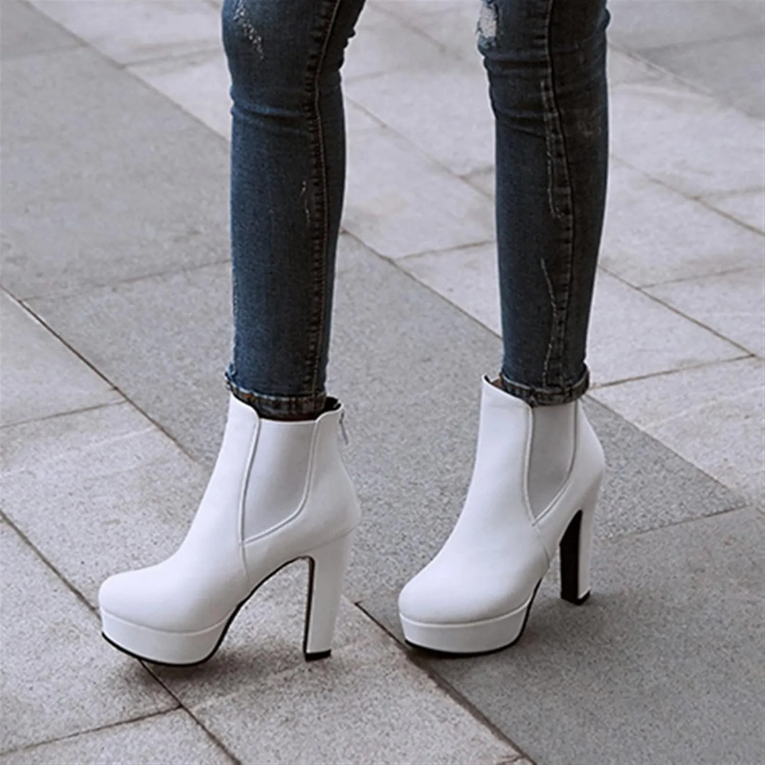 Womens boots Women's Ankle Boots Women's Shoes Thick-soled High Heels Ankle Boots Black And White High Heels Women's Shoes