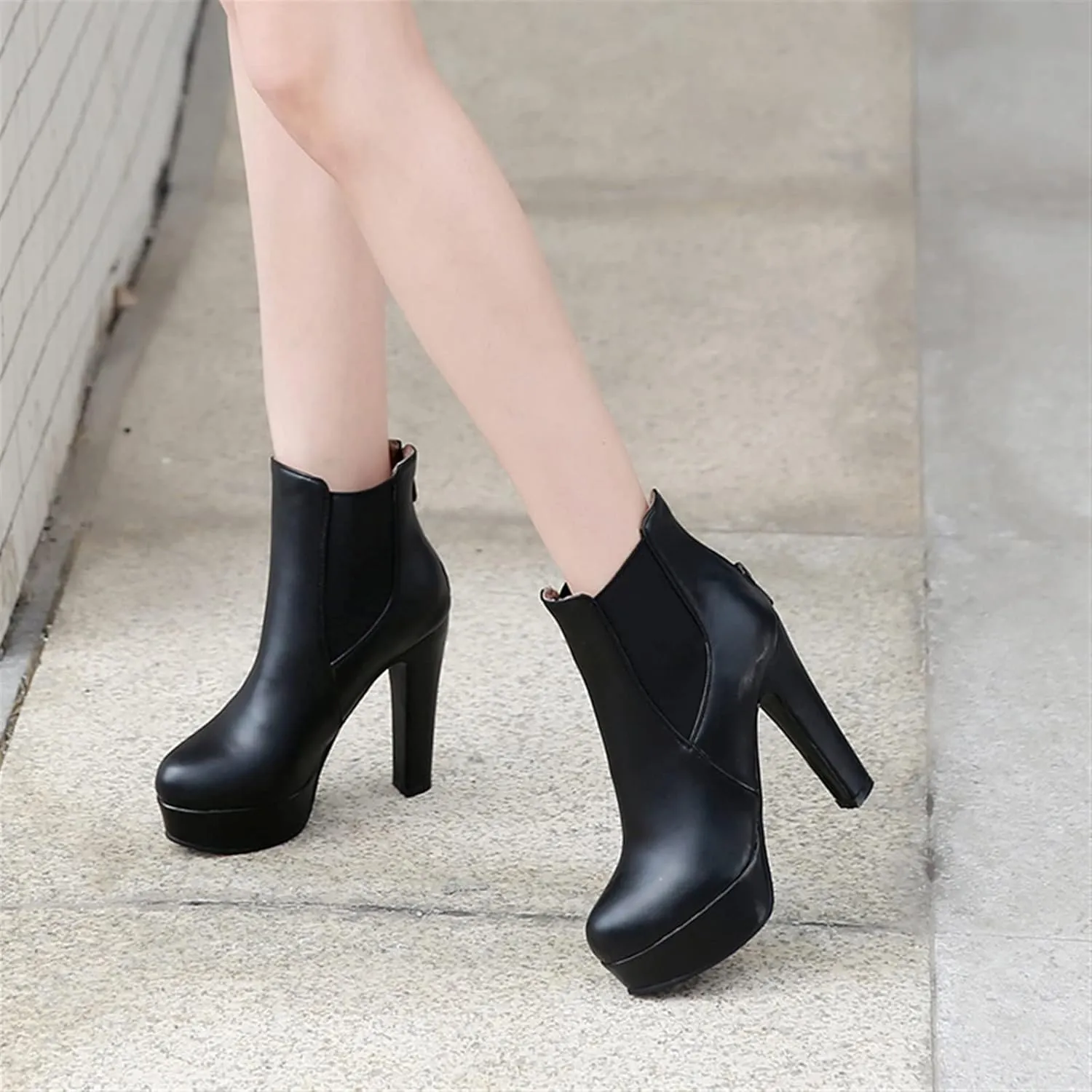 Womens boots Women's Ankle Boots Women's Shoes Thick-soled High Heels Ankle Boots Black And White High Heels Women's Shoes