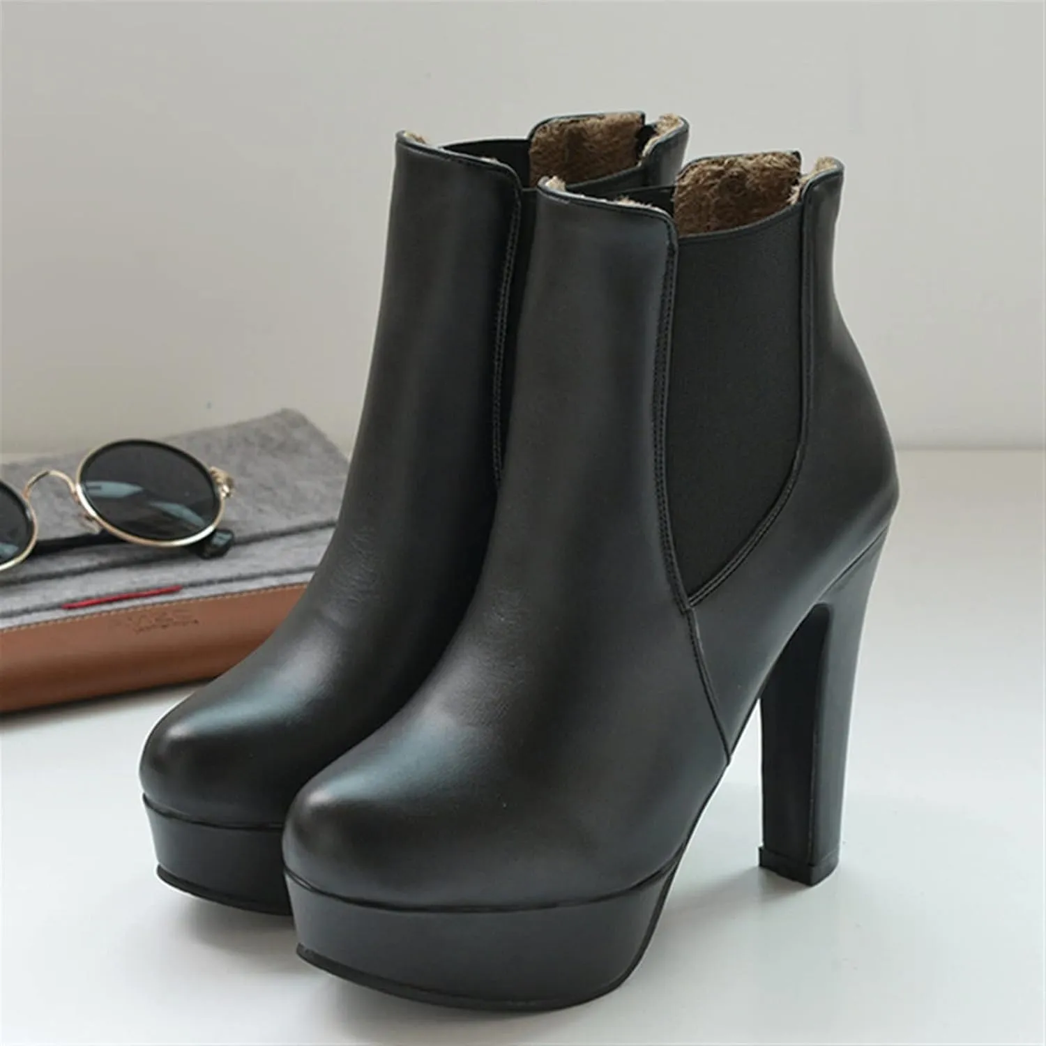 Womens boots Women's Ankle Boots Women's Shoes Thick-soled High Heels Ankle Boots Black And White High Heels Women's Shoes