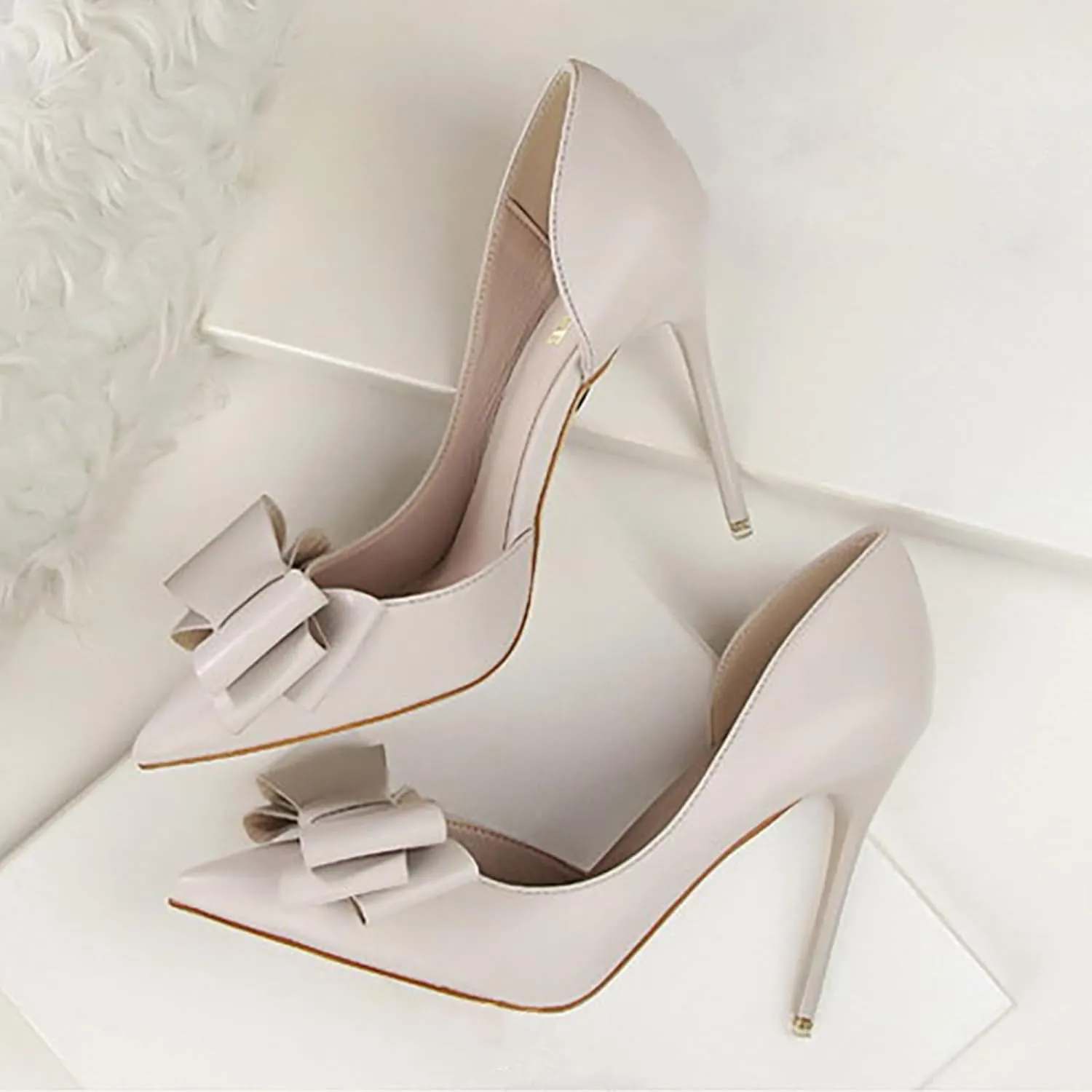 Womens Bow Heels Stiletto D'Orsay Double Bow Pumps Pointed Toe Women Dress Shoes Slip on Wedding Shoes for Bride Bridesmaid