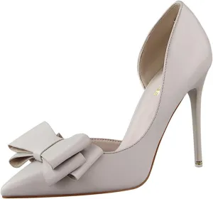 Womens Bow Heels Stiletto D'Orsay Double Bow Pumps Pointed Toe Women Dress Shoes Slip on Wedding Shoes for Bride Bridesmaid