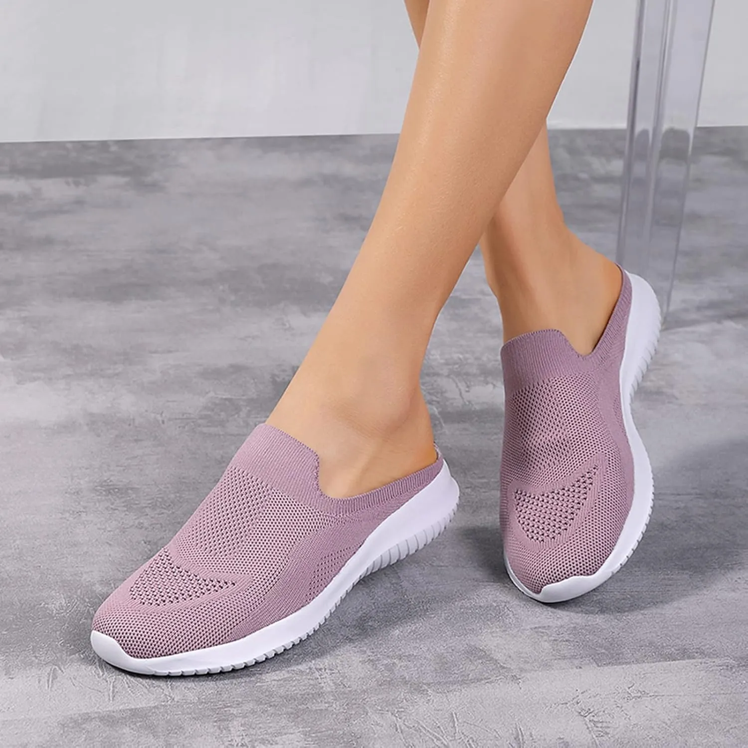 Women's Breathable Walking Mules Shoes - Lightweight Garden Clogs Casual Mesh Sneakers Open Back Slip-on House Shoes