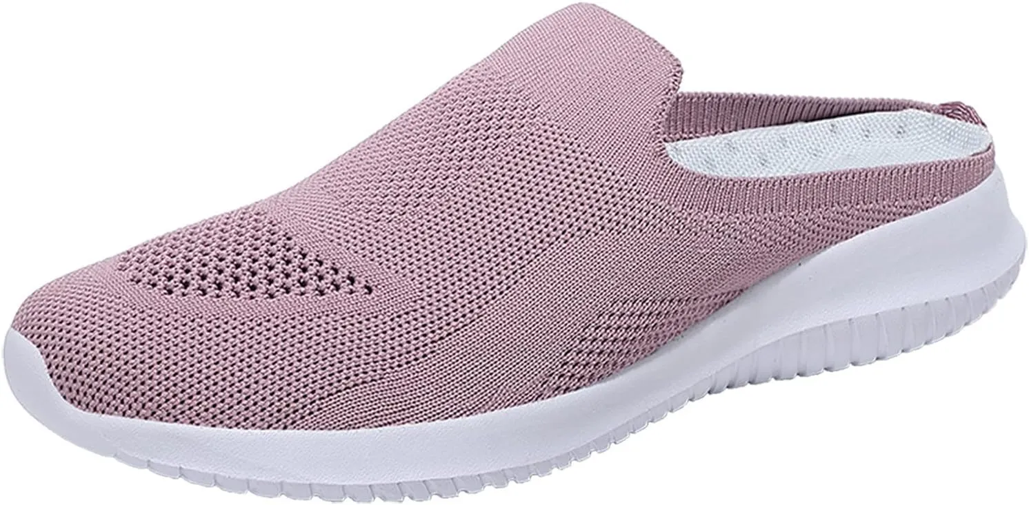 Women's Breathable Walking Mules Shoes - Lightweight Garden Clogs Casual Mesh Sneakers Open Back Slip-on House Shoes