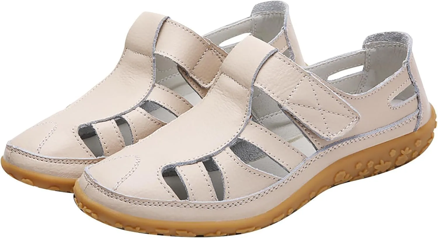 Women's Casual Boho Gladiator Sandals, Summer Leather Comfort Closed Toe Ankle Strap Beach Shoes, Soft Sole Orthopedic Sandals, Casual Breathable Outdoor Walking Shoes