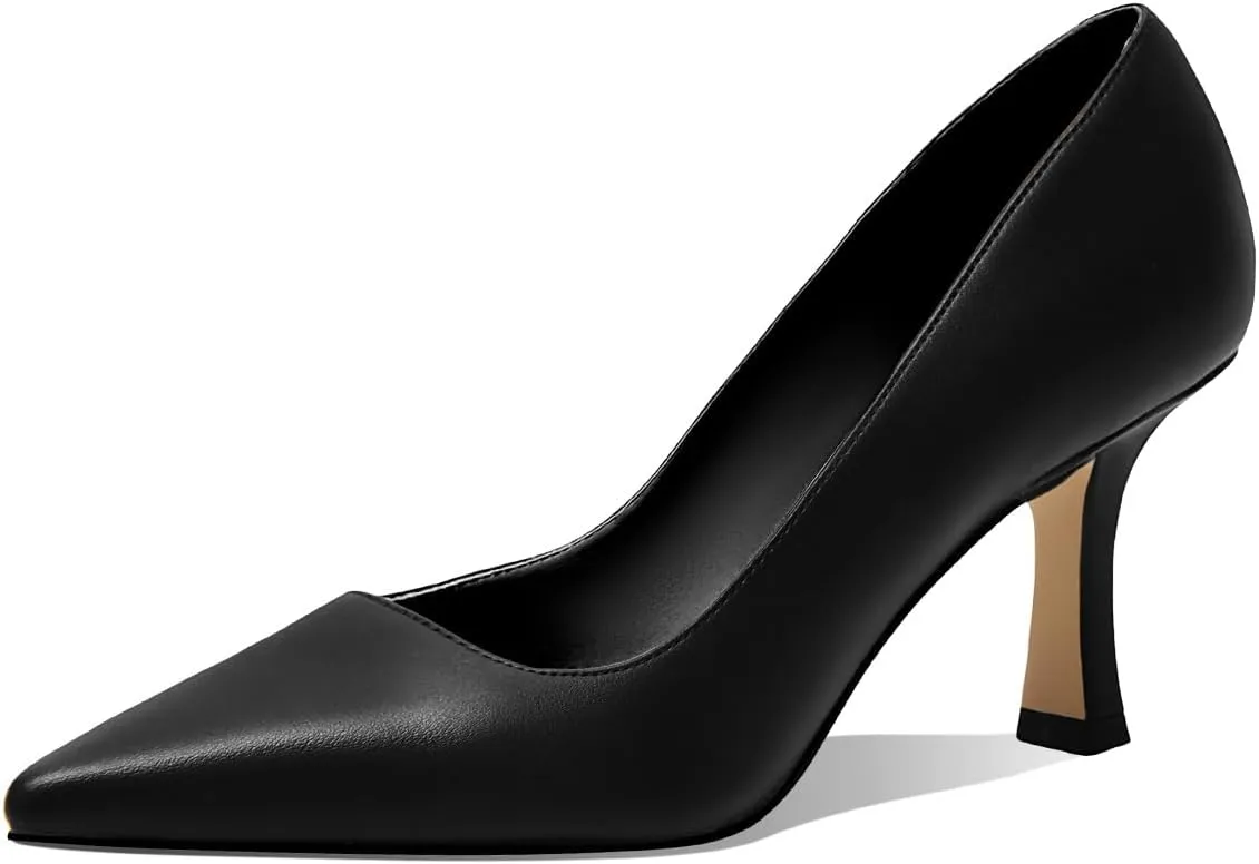 Women's Closed Toe Pointed Pumps Mid High Kitten Heels for Women Dress Shoes Womens Wedding Dressy Shoes