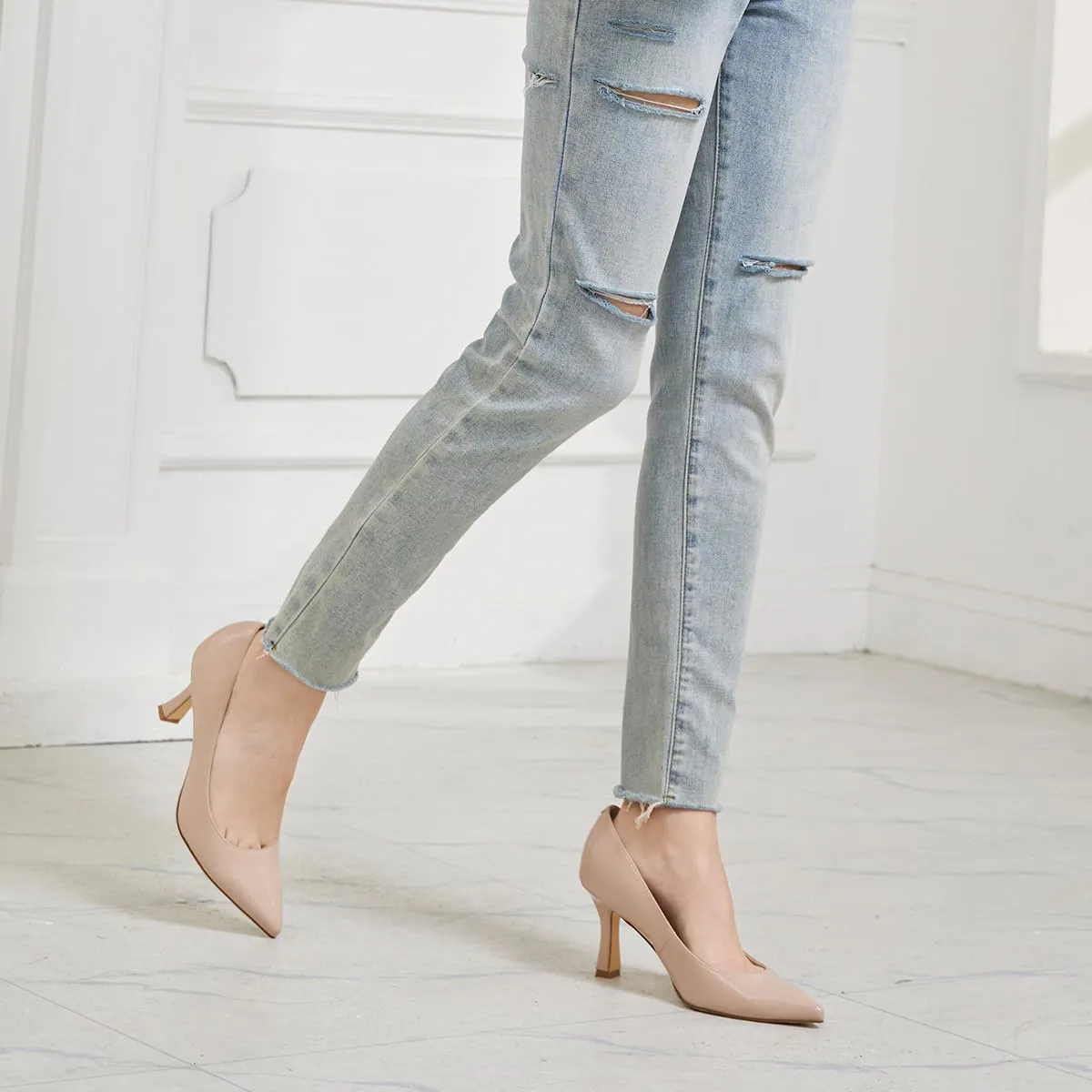 Women's Closed Toe Pointed Pumps Mid High Kitten Heels for Women Dress Shoes Womens Wedding Dressy Shoes