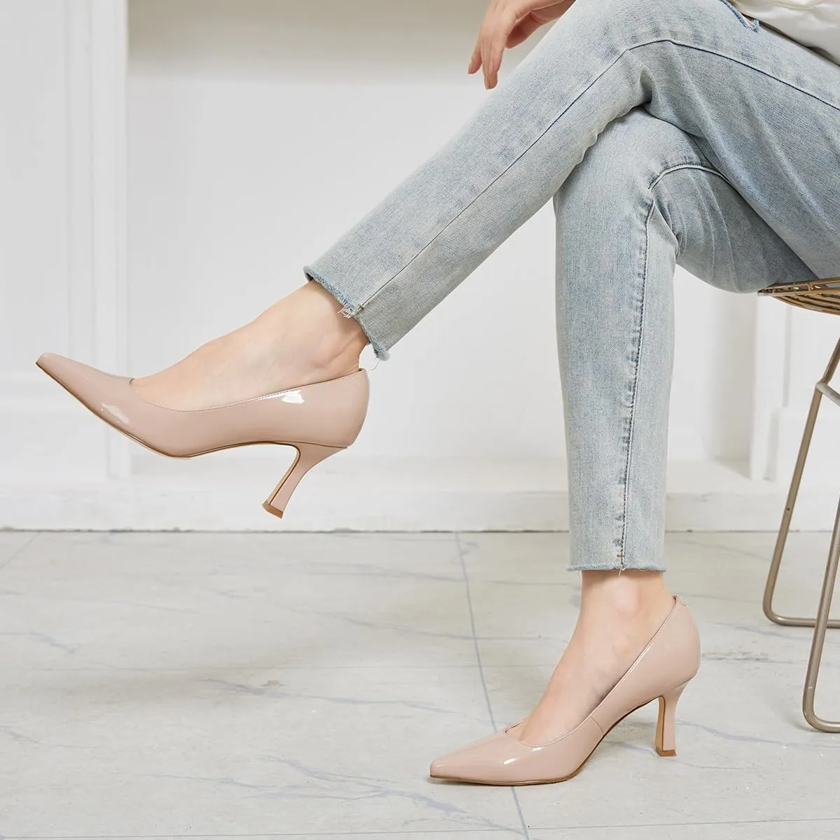 Women's Closed Toe Pointed Pumps Mid High Kitten Heels for Women Dress Shoes Womens Wedding Dressy Shoes