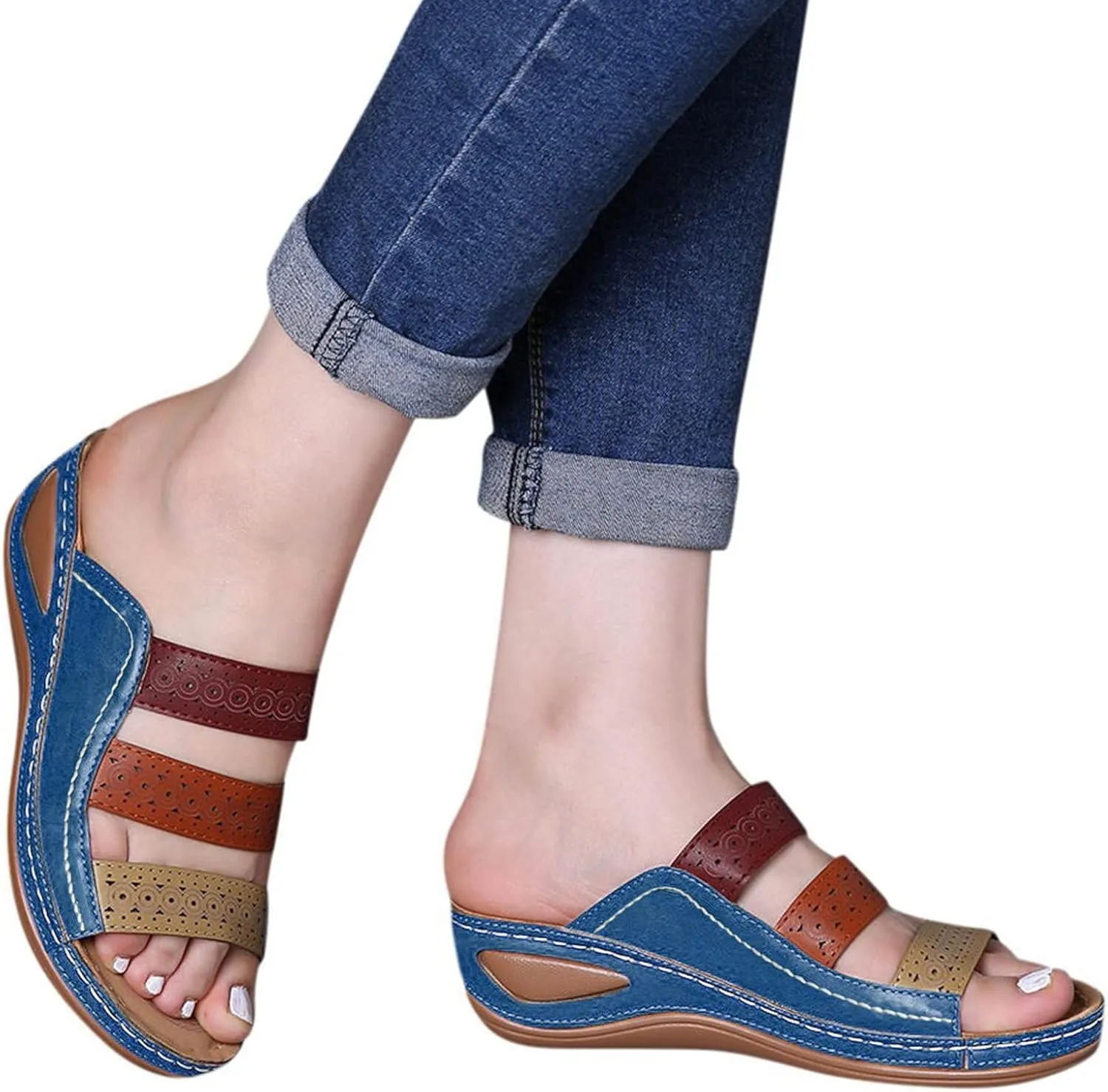 Womens Comfortable Orthopedic Flip Flops with Arch Support Yoga Mat Cushion Summer Beach Sandals for Plantar Fasciitis Pain Relief Walking