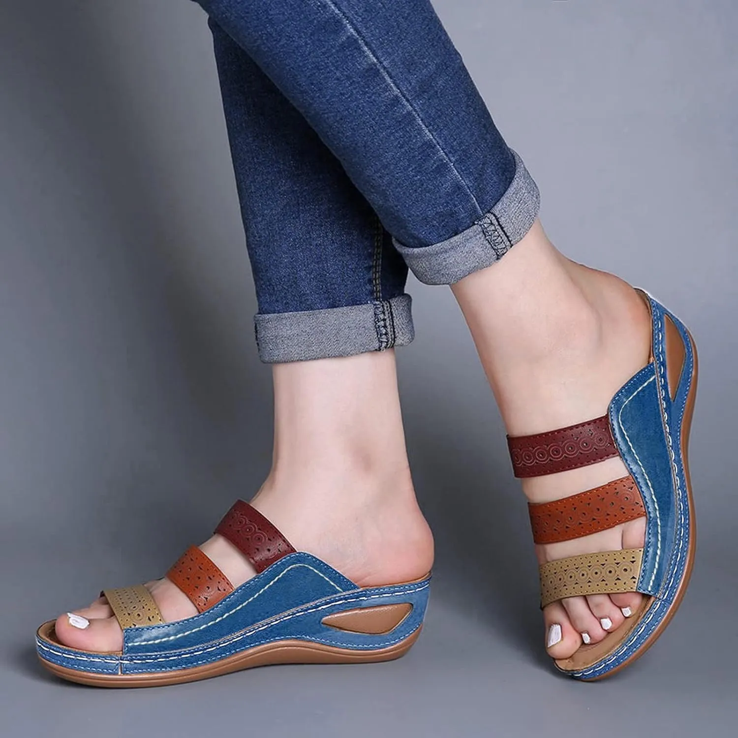 Womens Comfortable Orthopedic Flip Flops with Arch Support Yoga Mat Cushion Summer Beach Sandals for Plantar Fasciitis Pain Relief Walking