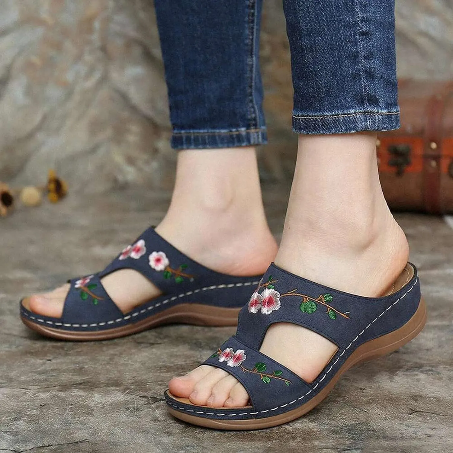 Womens Dressy Rhinestone Sandals Low Heel Elastic Strap Summer Casual Shoes Comfortable Beach Walking Slides Open Toe Platform Orthopedic Shoes for Women