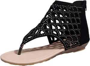 Womens Dressy Wedge Sandals Low Heel Elastic Ankle Strap Rhinestone Decor Summer Casual Shoes Comfortable Walking Platform Beach Footwear Orthopedic Shoes for Women