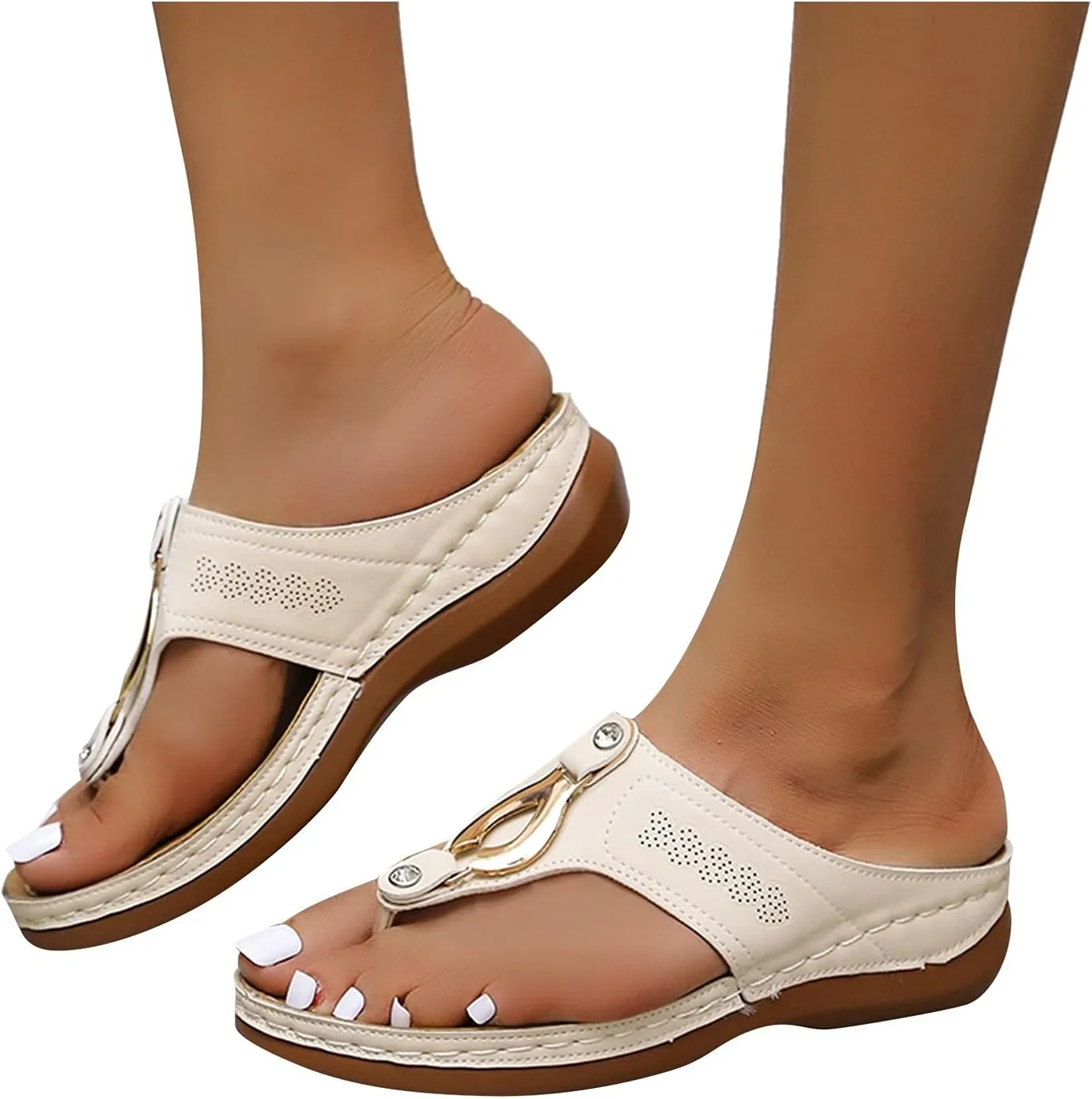 Womens Dressy Wedge Sandals Open Toe Summer Shoes Orthopedic Arch Support Platform Adjustable Ankle Strap Casual Flip Flops