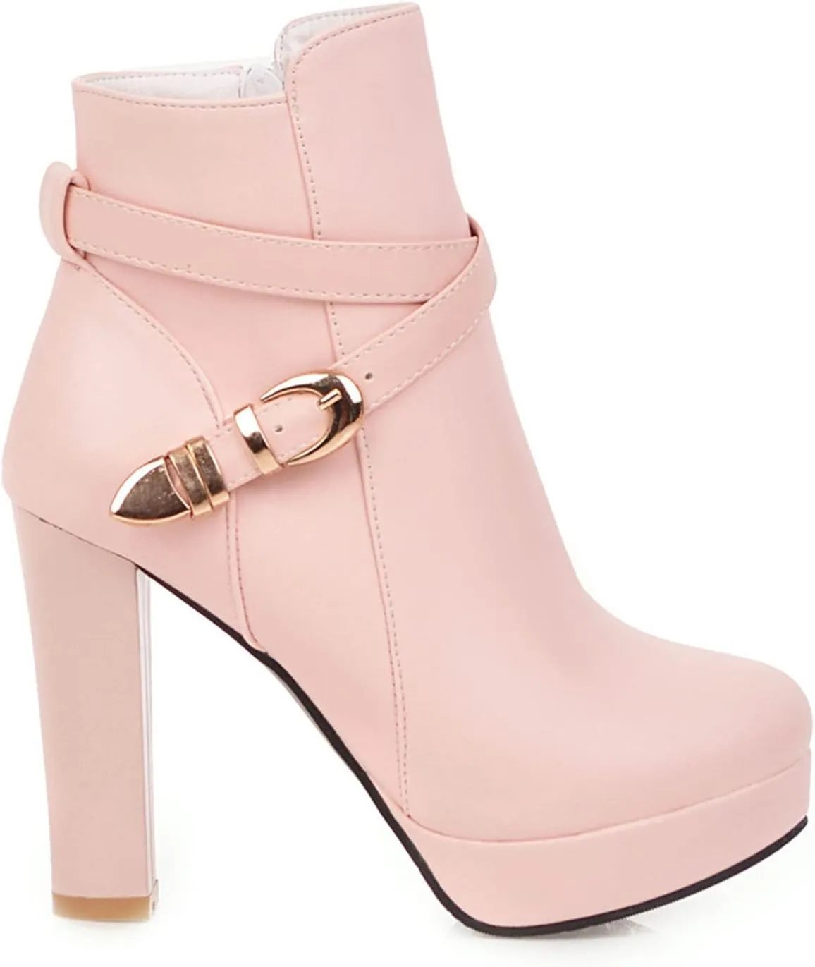 Womens Fashion Belt Buckle Ankle Boots PU Leather Platform Chunky High Heels Zipper Booties Dress Wedding Fall Booties Shoes