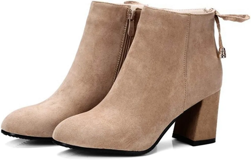 Women's Fashion Dressy Ankle Boots Round Toe Tassel Side Zipper Chunky Block Heel Dressy Short Bootie