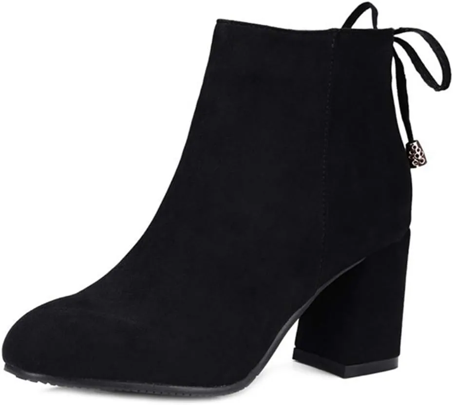 Women's Fashion Dressy Ankle Boots Round Toe Tassel Side Zipper Chunky Block Heel Dressy Short Bootie