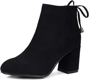 Women's Fashion Dressy Ankle Boots Round Toe Tassel Side Zipper Chunky Block Heel Dressy Short Bootie