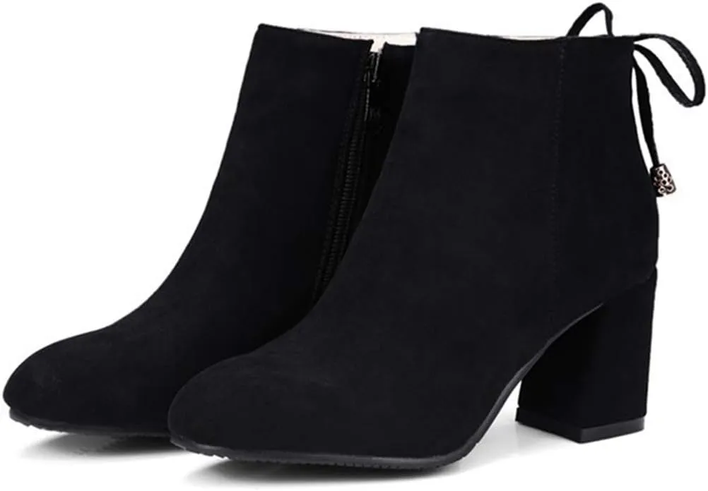 Women's Fashion Dressy Ankle Boots Round Toe Tassel Side Zipper Chunky Block Heel Dressy Short Bootie