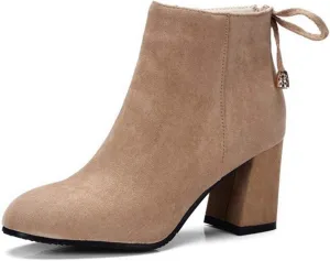 Women's Fashion Dressy Ankle Boots Round Toe Tassel Side Zipper Chunky Block Heel Dressy Short Bootie