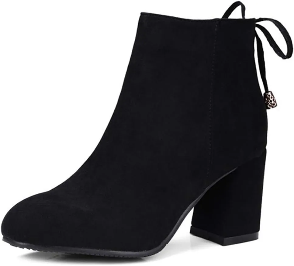 Women's Fashion Dressy Ankle Boots Round Toe Tassel Side Zipper Chunky Block Heel Dressy Short Bootie